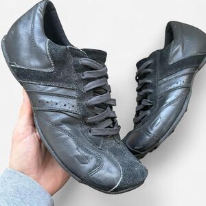 Y2K Diesel black leather suade toe low profile sneakers shoes cleat stud soles